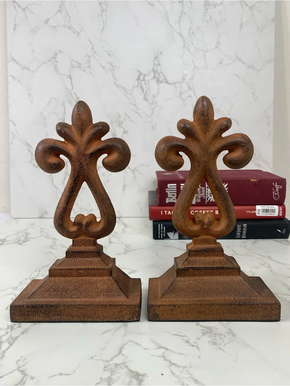 Southern Living At Home Rustic Brown Fleur-de-Lis Bookends vintage cast iron